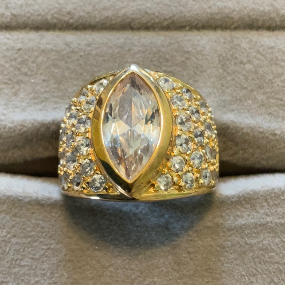 Elegant Gold Toned Sterling Silver Crystal Ring
